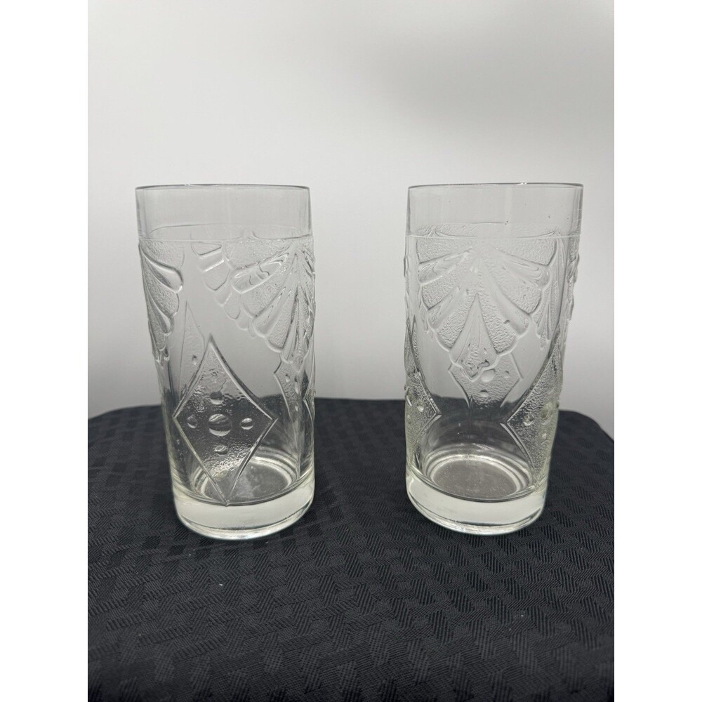 Set Of 2 Vintage Martha Stewart Ice Tea Glasses Tumblers Etched Glass Stunning
